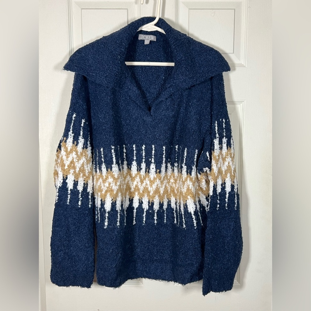 J. Crew Navy Textured Sweater, v neck, wide collar